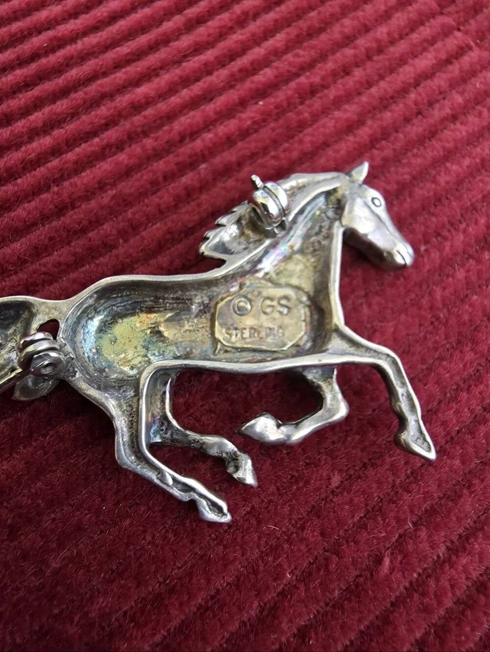 Authentic Glenn Sandoval Running Horse Brooch Navajo Sterling Silver - PAIR